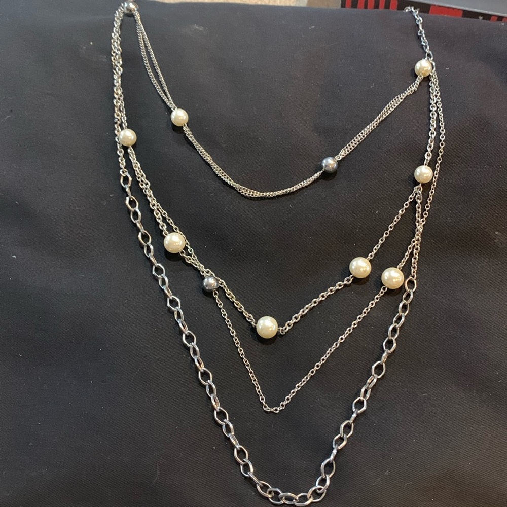 Silpada multi tiered silver/pearl necklace. 19 inches long from clasp